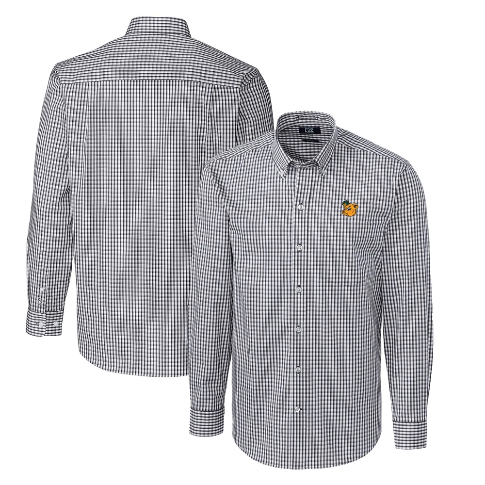 Men's Cutter & Buck Charcoal Baylor Bears Easy Care Stretch Gingham Big Tall Long Sleeve Button-Down Shirt