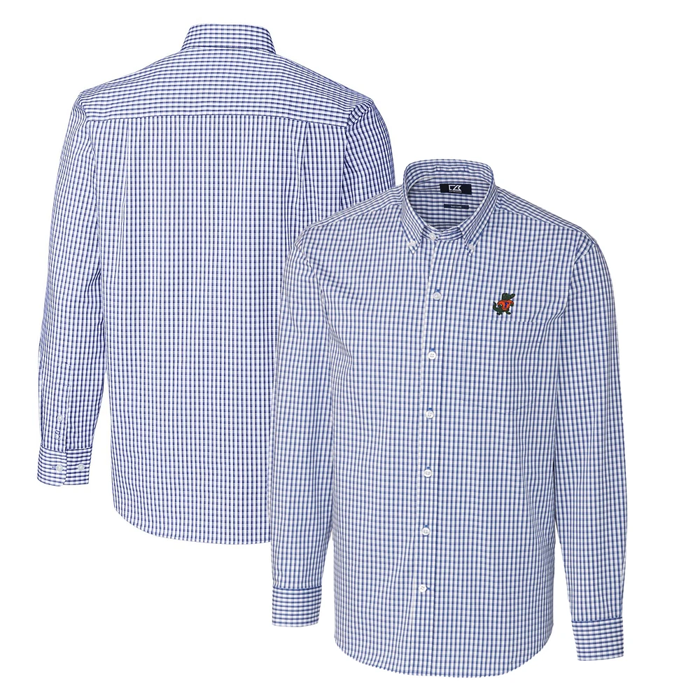 Men's Cutter & Buck Royal Florida Gators Easy Care Stretch Gingham Big & Tall Long Sleeve Button-Down Shirt