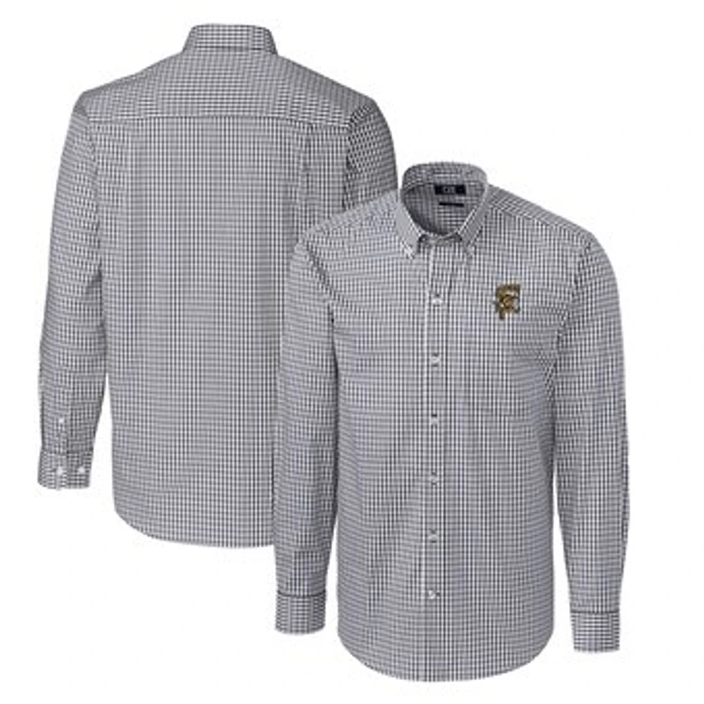 Men's Cutter & Buck Charcoal Grambling Tigers Easy Care Stretch Gingham Big Tall Long Sleeve Button-Down Shirt
