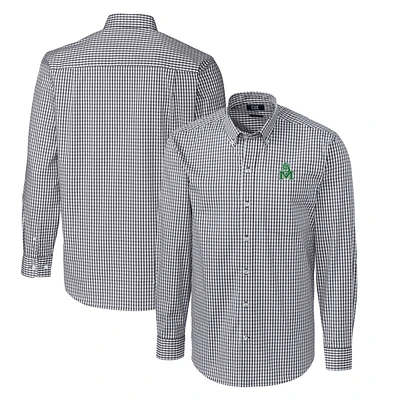 Men's Cutter & Buck Charcoal Marshall Thundering Herd Easy Care Stretch Gingham Big Tall Long Sleeve Button-Down Shirt