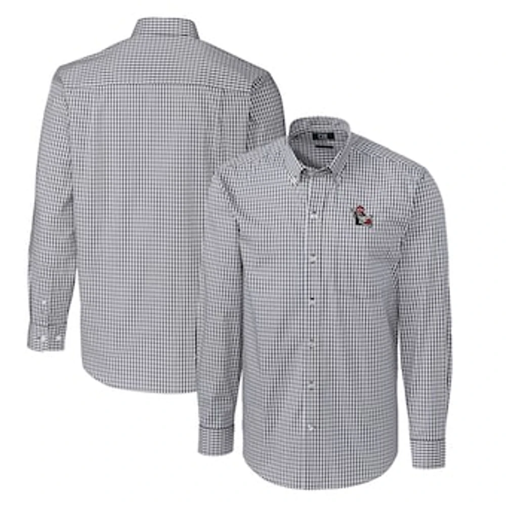 Men's Cutter & Buck Charcoal NC State Wolfpack Easy Care Stretch Gingham Big Tall Long Sleeve Button-Down Shirt