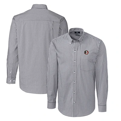 Men's Cutter & Buck Charcoal Florida State Seminoles Easy Care Stretch Gingham Big & Tall Long Sleeve Button-Down Shirt