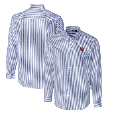 Men's Cutter & Buck Royal Ole Miss Rebels Easy Care Stretch Gingham Big Tall Long Sleeve Button-Down Shirt
