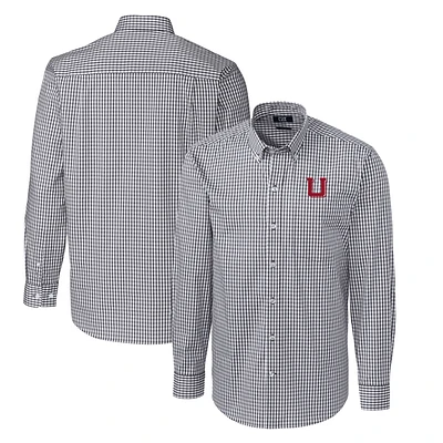 Men's Cutter & Buck Charcoal Utah Utes Easy Care Stretch Gingham Big & Tall Long Sleeve Button-Down Shirt