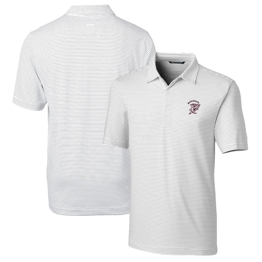 Men's Cutter & Buck White Mississippi State Bulldogs Big & Tall Forge Pencil Stripe Stretch Polo