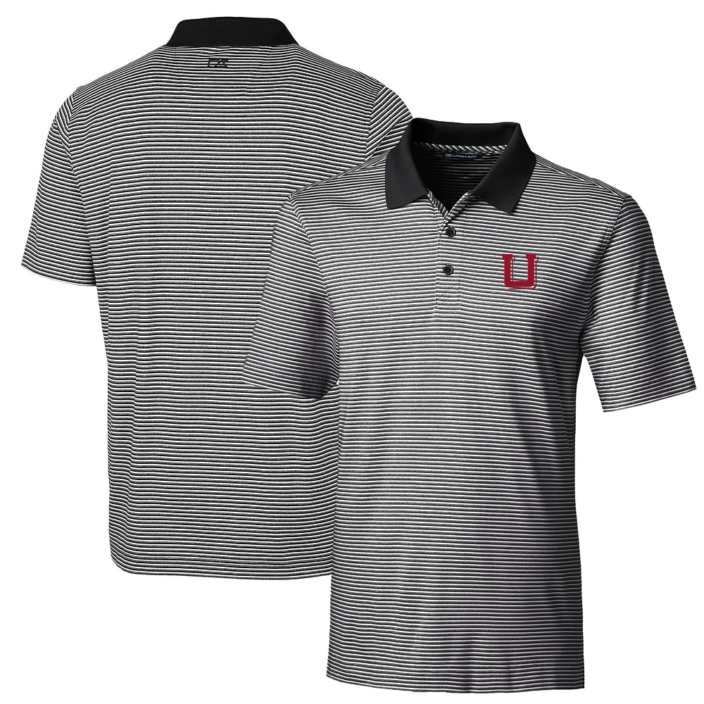 Men's Cutter & Buck Black Utah Utes Big Tall Forge Tonal Stripe Stretch Polo