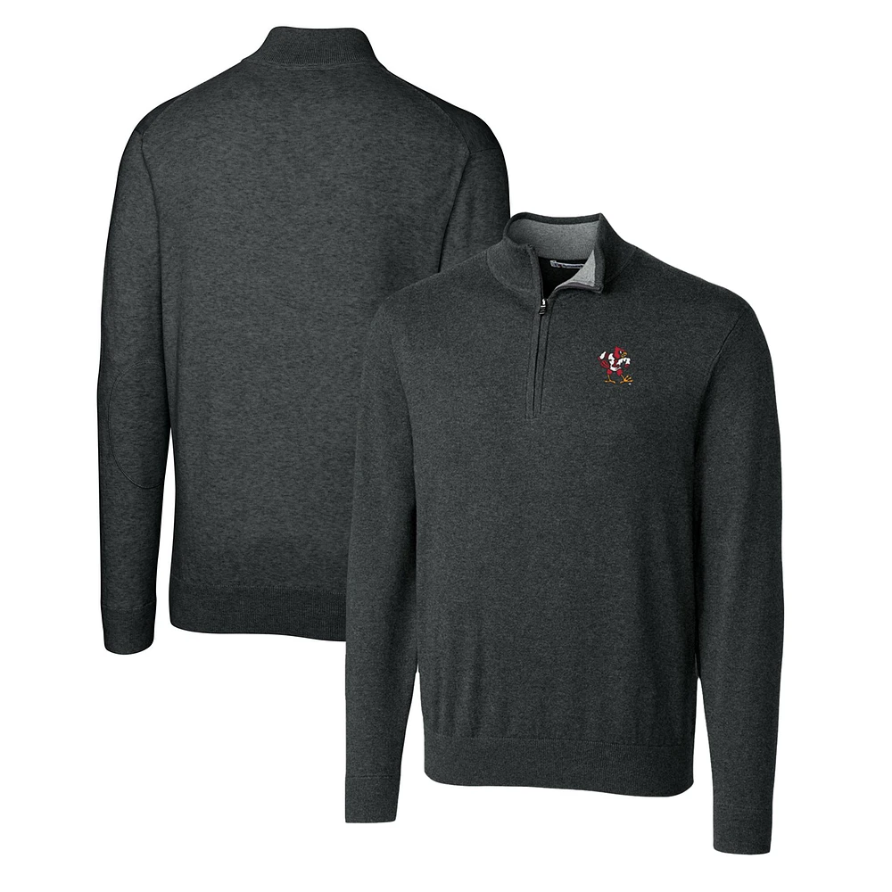 Men's Cutter & Buck Heather Charcoal Louisville Cardinals Lakemont Tri-Blend Big & Tall Quarter-Zip Pullover Sweater