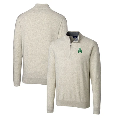 Men's Cutter & Buck Oatmeal Marshall Thundering Herd Lakemont Tri-Blend Big Tall Quarter-Zip Pullover Sweater