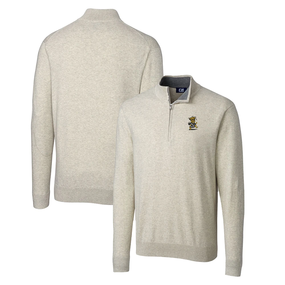 Men's Cutter & Buck Oatmeal Wichita State Shockers Lakemont Tri-Blend Big & Tall Quarter-Zip Pullover Sweater