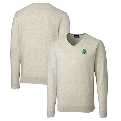 Men's Cutter & Buck Oatmeal Marshall Thundering Herd Lakemont Tri-Blend Big Tall V-Neck Pullover Sweater