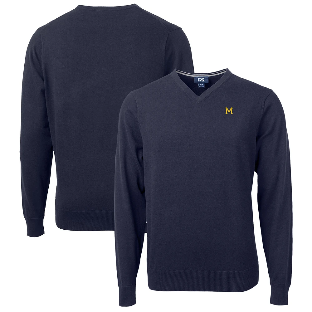 Men's Cutter & Buck Navy Michigan Wolverines Lakemont Tri-Blend Big & Tall V-Neck Pullover Sweater
