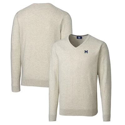 Men's Cutter & Buck Oatmeal Michigan Wolverines Lakemont Tri-Blend Big & Tall V-Neck Pullover Sweater