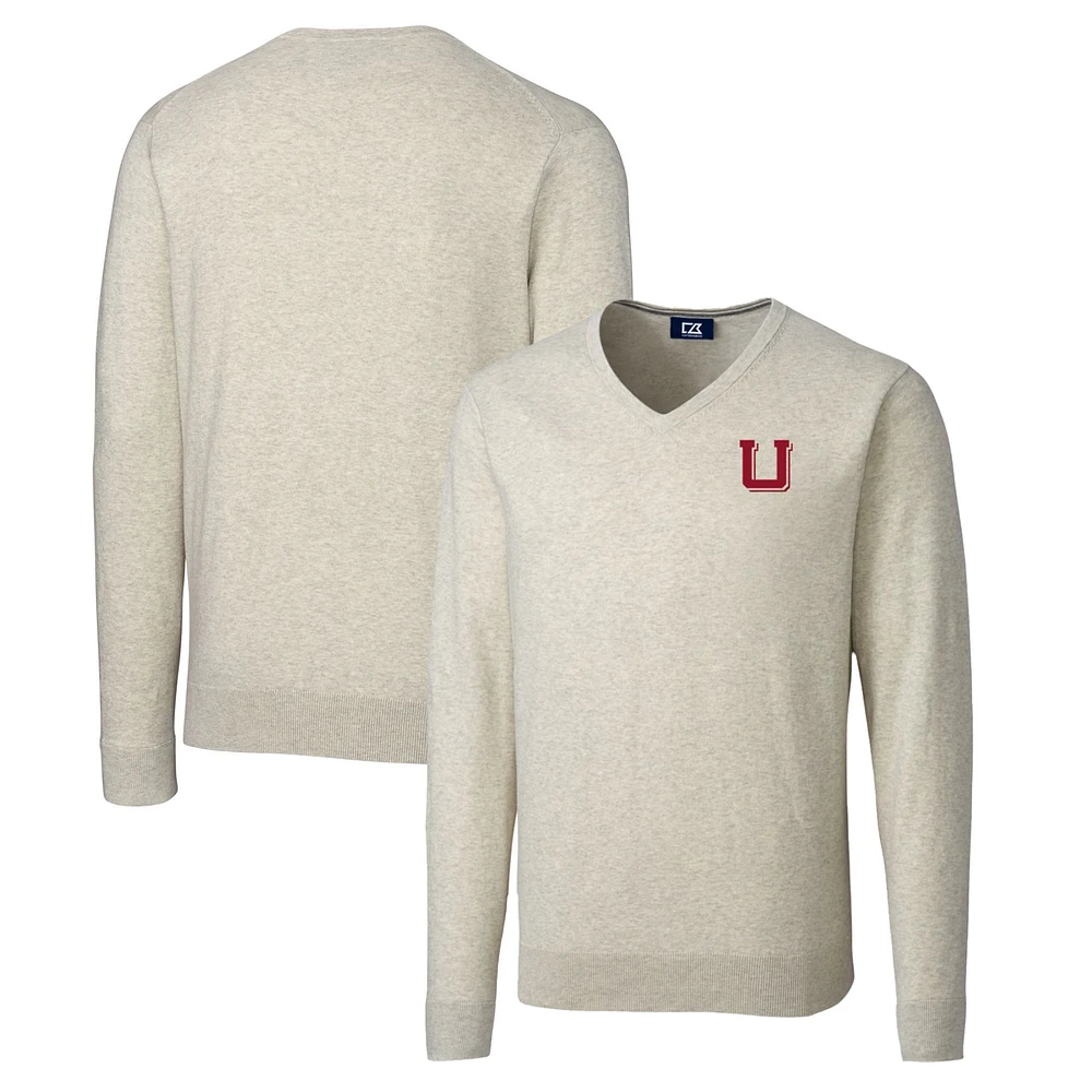 Men's Cutter & Buck Oatmeal Utah Utes Lakemont Tri-Blend Big Tall V-Neck Pullover Sweater
