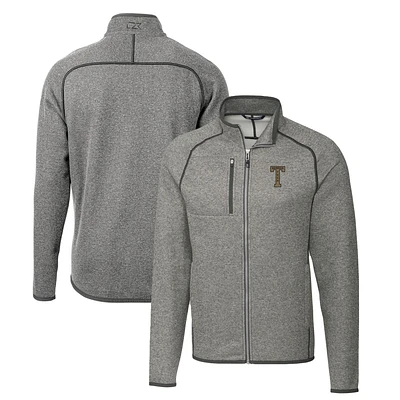 Men's Cutter & Buck Heather Gray Georgia Tech Yellow Jackets Mainsail Sweater-Knit Big Tall Full-Zip Jacket