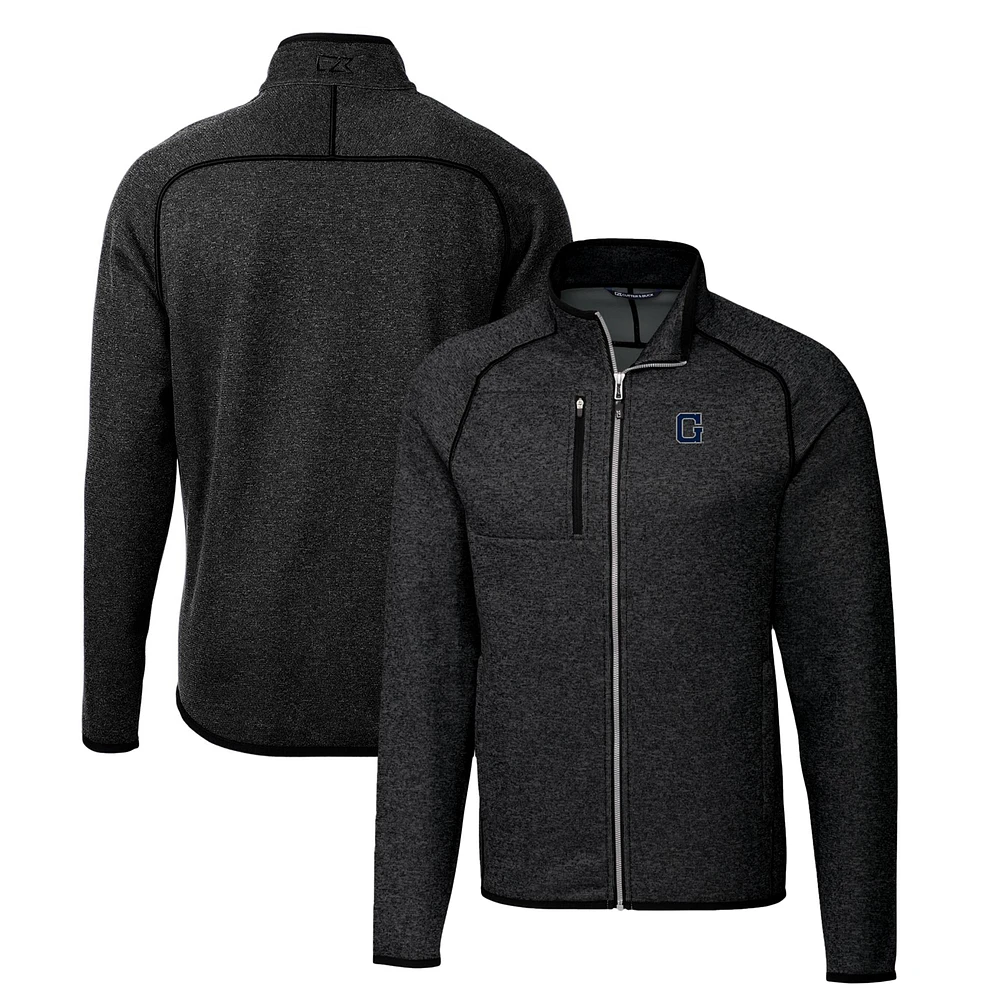 Men's Cutter & Buck Heather Charcoal Georgetown Hoyas Mainsail Sweater-Knit Big & Tall Full-Zip Jacket