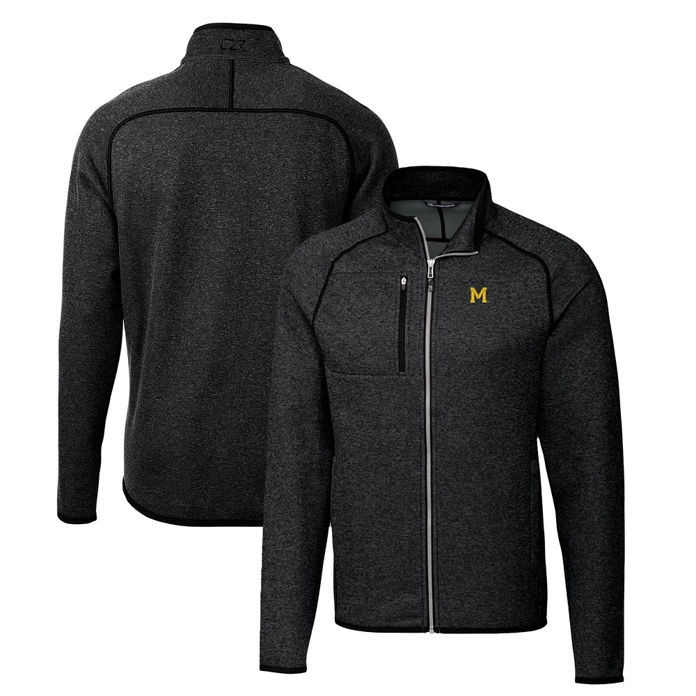 Men's Cutter & Buck Heather Charcoal Michigan Wolverines Mainsail Sweater-Knit Big & Tall Full-Zip Jacket