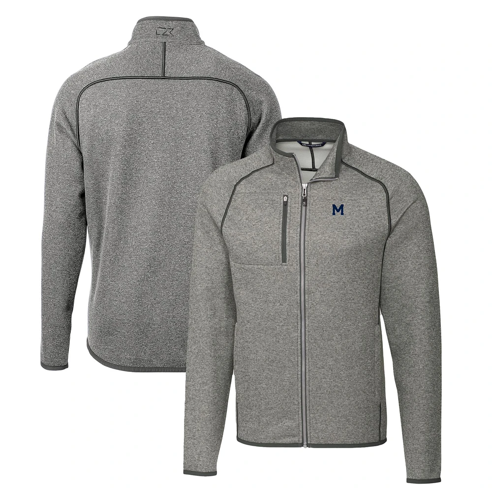 Men's Cutter & Buck Heather Gray Michigan Wolverines Mainsail Sweater-Knit Big & Tall Full-Zip Jacket