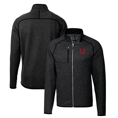 Men's Cutter & Buck Heather Charcoal Utah Utes Mainsail Sweater-Knit Big Tall Full-Zip Jacket