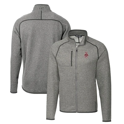 Men's Cutter & Buck Heather Gray Washington State Cougars Mainsail Sweater-Knit Big & Tall Full-Zip Jacket