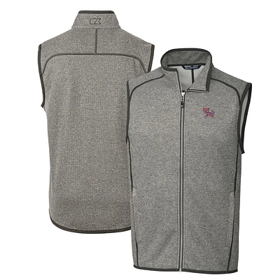 Men's Cutter & Buck Heather Gray Clemson Tigers Mainsail Sweater-Knit Big & Tall Full-Zip Vest