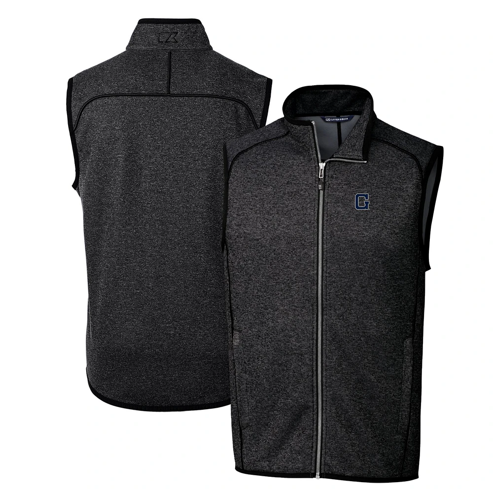 Men's Cutter & Buck Heather Charcoal Georgetown Hoyas Mainsail Sweater-Knit Big Tall Full-Zip Vest