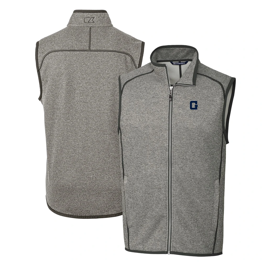 Men's Cutter & Buck Heather Gray Georgetown Hoyas Mainsail Sweater-Knit Big Tall Full-Zip Vest