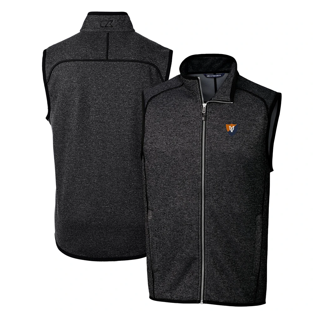 Men's Cutter & Buck Heather Charcoal Illinois Fighting Illini Mainsail Sweater-Knit Big Tall Full-Zip Vest