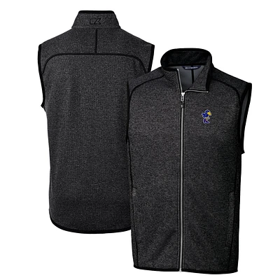 Men's Cutter & Buck Heather Charcoal Kansas Jayhawks Mainsail Sweater-Knit Big Tall Full-Zip Vest