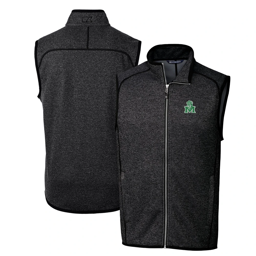 Men's Cutter & Buck Heather Charcoal Marshall Thundering Herd Mainsail Sweater-Knit Big & Tall Full-Zip Vest