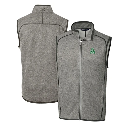 Men's Cutter & Buck Heather Gray Marshall Thundering Herd Mainsail Sweater-Knit Big & Tall Full-Zip Vest