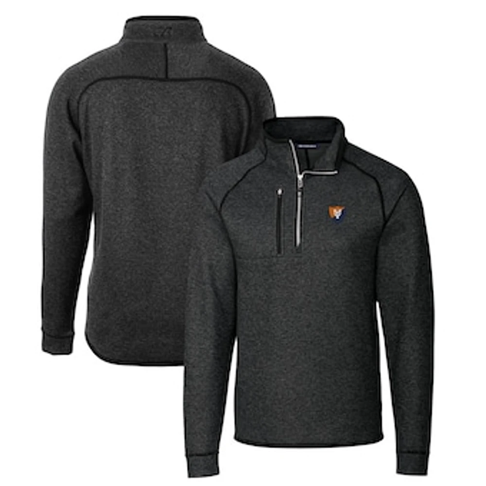 Men's Cutter & Buck Heather Charcoal Illinois Fighting Illini Mainsail Sweater-Knit Big & Tall Half-Zip Pullover Jacket