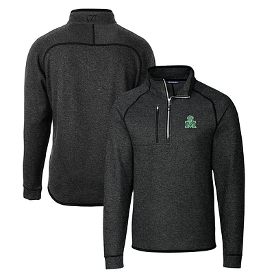 Men's Cutter & Buck Heather Charcoal Marshall Thundering Herd Mainsail Sweater-Knit Big Tall Half-Zip Pullover Jacket