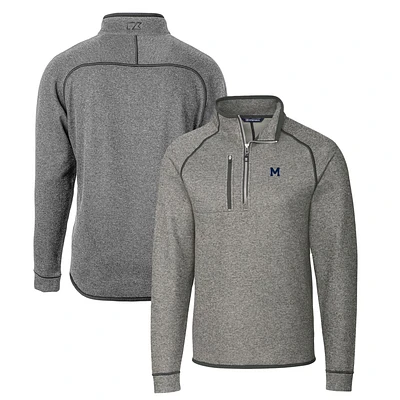 Men's Cutter & Buck Heather Gray Michigan Wolverines Mainsail Sweater-Knit Big & Tall Half-Zip Pullover Jacket