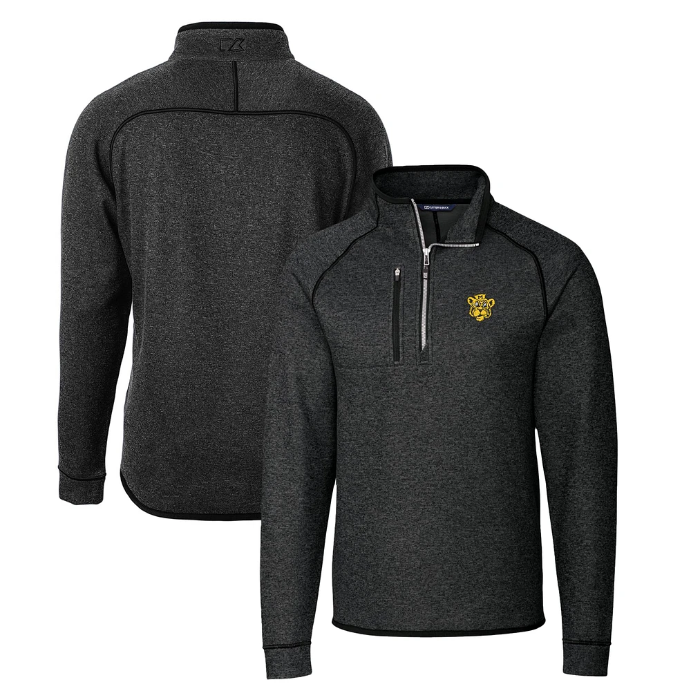 Men's Cutter & Buck Heather Charcoal Missouri Tigers Mainsail Sweater-Knit Big Tall Half-Zip Pullover Jacket