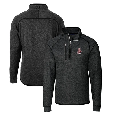 Men's Cutter & Buck Heather Charcoal Washington State Cougars Mainsail Sweater-Knit Big Tall Half-Zip Pullover Jacket