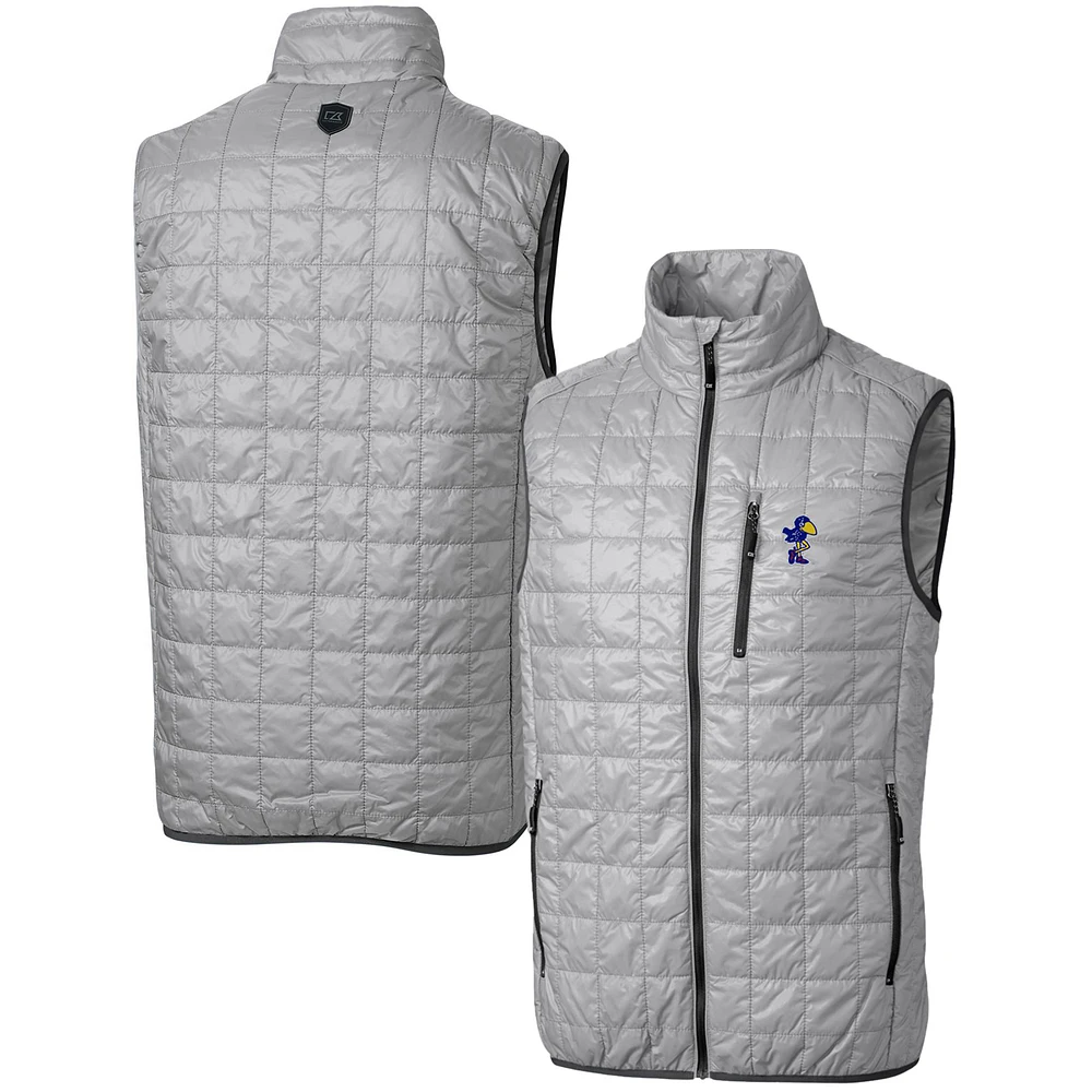 Men's Cutter & Buck Gray Kansas Jayhawks Team Logo Big Tall Rainier PrimaLoft Eco Insulated Full-Zip Puffer Vest