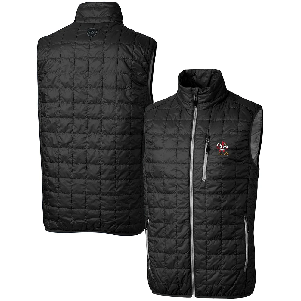 Men's Cutter & Buck Black Louisville Cardinals Team Logo Big Tall Rainier PrimaLoft Eco Insulated Full-Zip Puffer Vest