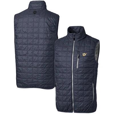 Men's Cutter & Buck Heather Navy West Virginia Mountaineers Team Logo Big Tall Rainier PrimaLoft Eco Insulated Full-Zip Puffer Vest