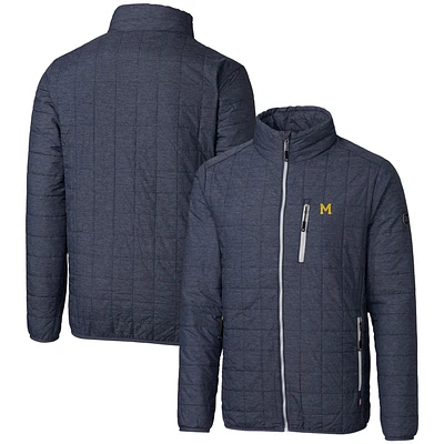 Men's Cutter & Buck Heather Navy Michigan Wolverines Team Logo Big Tall Rainier PrimaLoft Eco Insulated Full-Zip Puffer Jacket