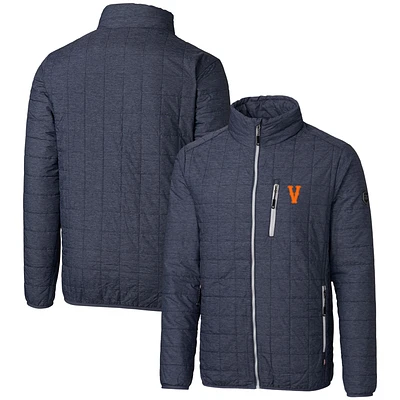 Men's Cutter & Buck Heather Navy Virginia Cavaliers Vintage Team Logo Big Tall Rainier PrimaLoft Eco Insulated Full-Zip Puffer Jacket