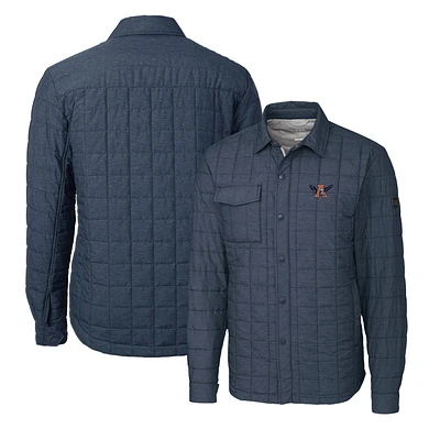 Men's Cutter & Buck Heather Navy Auburn Tigers Team Logo Big Tall Rainier PrimaLoft Eco Insulated Quilted Button-Up Shacket