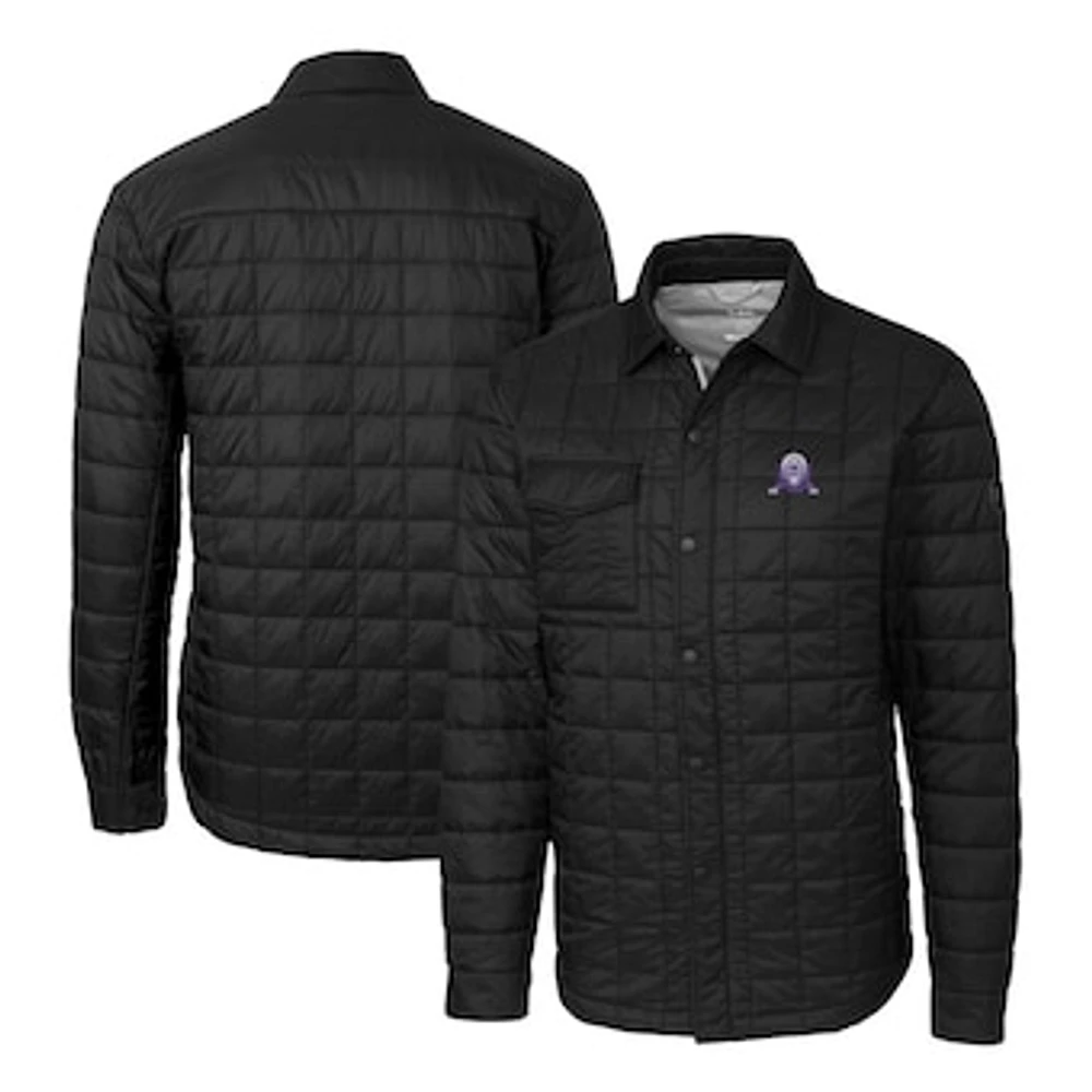Men's Cutter & Buck Black Northwestern Wildcats Team Logo Big Tall Rainier PrimaLoft Eco Insulated Quilted Button-Up Shacket