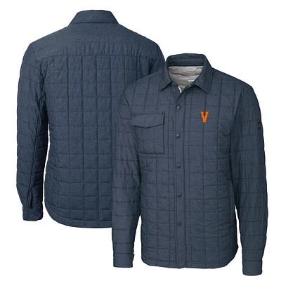 Men's Cutter & Buck Heather Navy Virginia Cavaliers Vintage Team Logo Big Tall Rainier PrimaLoft Eco Insulated Quilted Button-Up Shacket