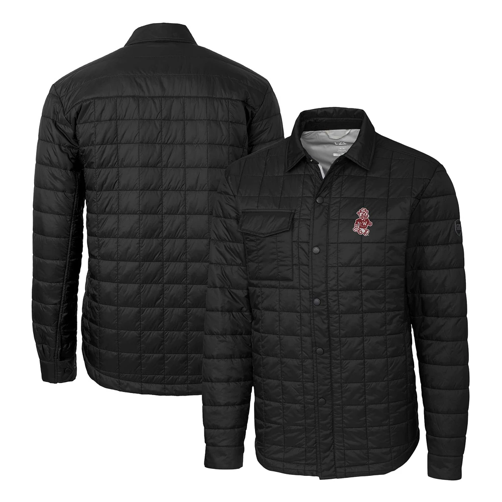 Men's Cutter & Buck Black Washington State Cougars Team Logo Big Tall Rainier PrimaLoft Eco Insulated Quilted Button-Up Shacket