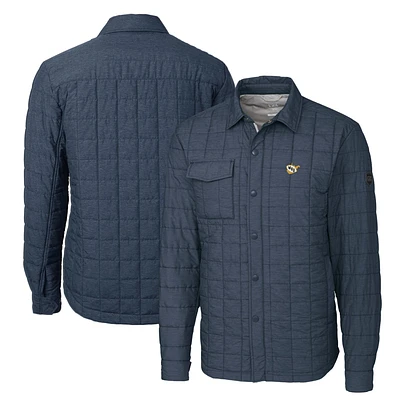 Men's Cutter & Buck Heather Navy West Virginia Mountaineers Team Logo Big Tall Rainier PrimaLoft Eco Insulated Quilted Button-Up Shacket