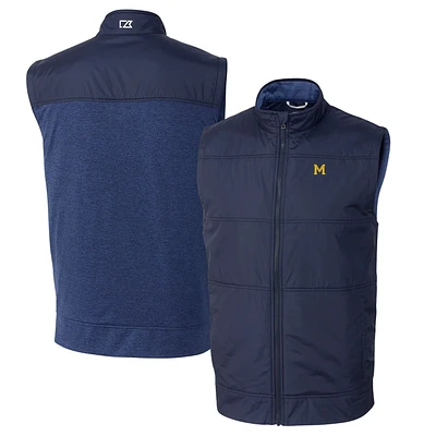 Men's Cutter & Buck Navy Michigan Wolverines Vault Big & Tall Stealth Hybrid Windbreaker Full-Zip Vest