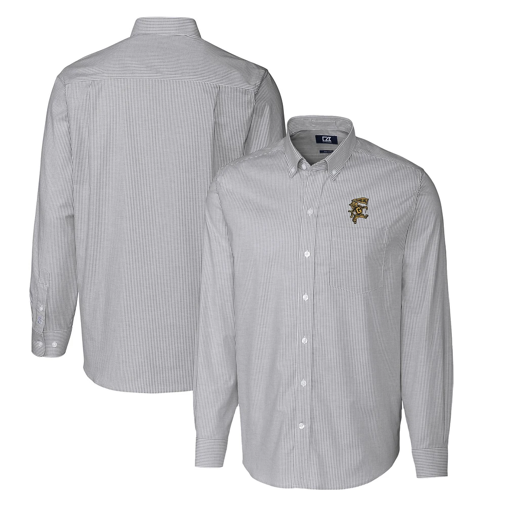 Men's Cutter & Buck Charcoal Grambling Tigers Vault Big Tall Oxford Stripe Long Sleeve Button-Down Shirt