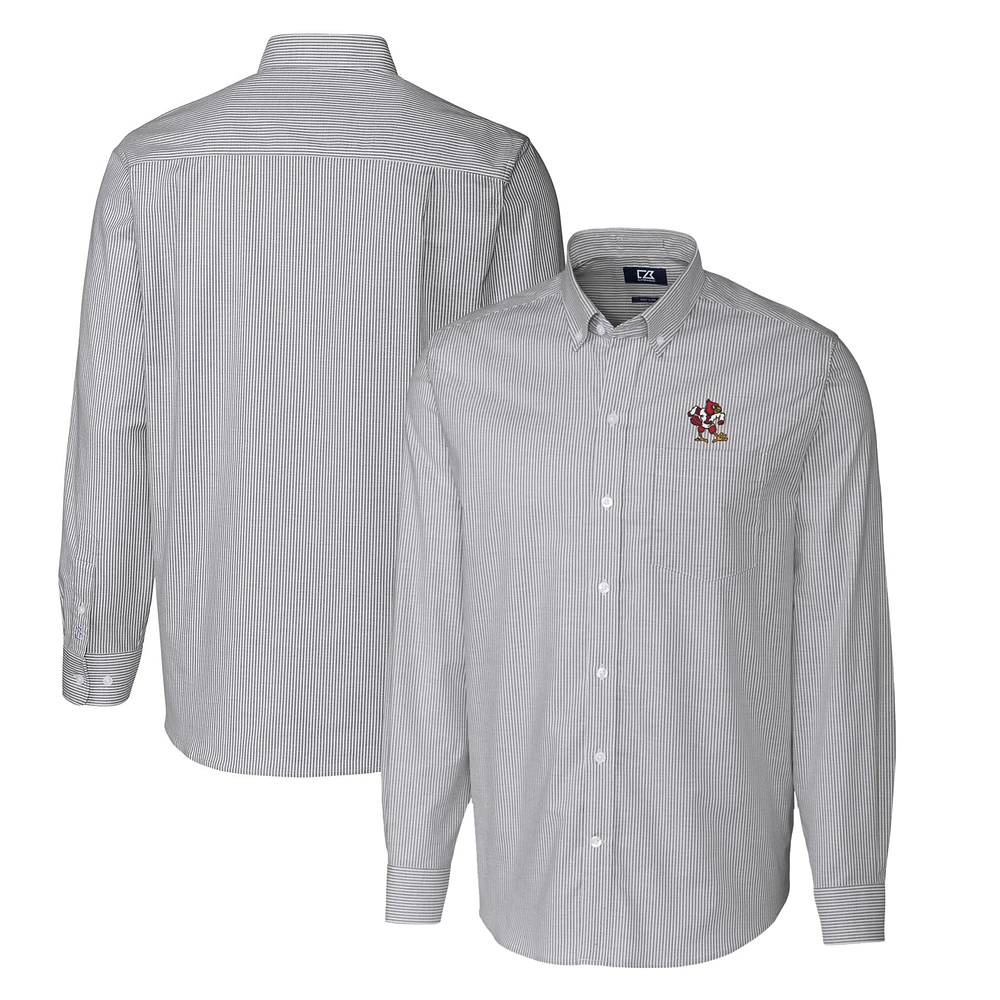 Men's Cutter & Buck Charcoal Louisville Cardinals Vault Big Tall Oxford Stripe Long Sleeve Button-Down Shirt