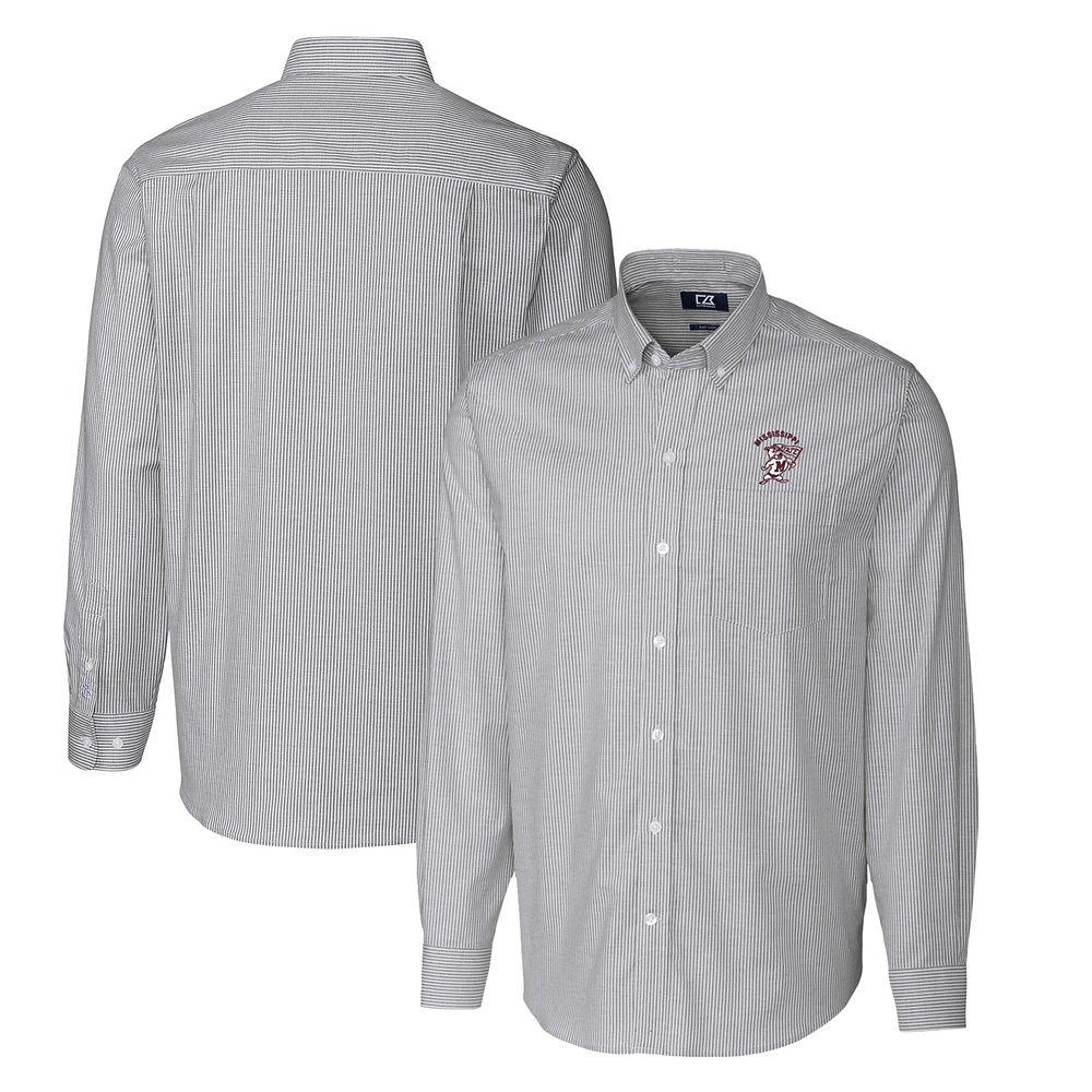 Men's Cutter & Buck Charcoal Mississippi State Bulldogs Vault Big Tall Oxford Stripe Long Sleeve Button-Down Shirt