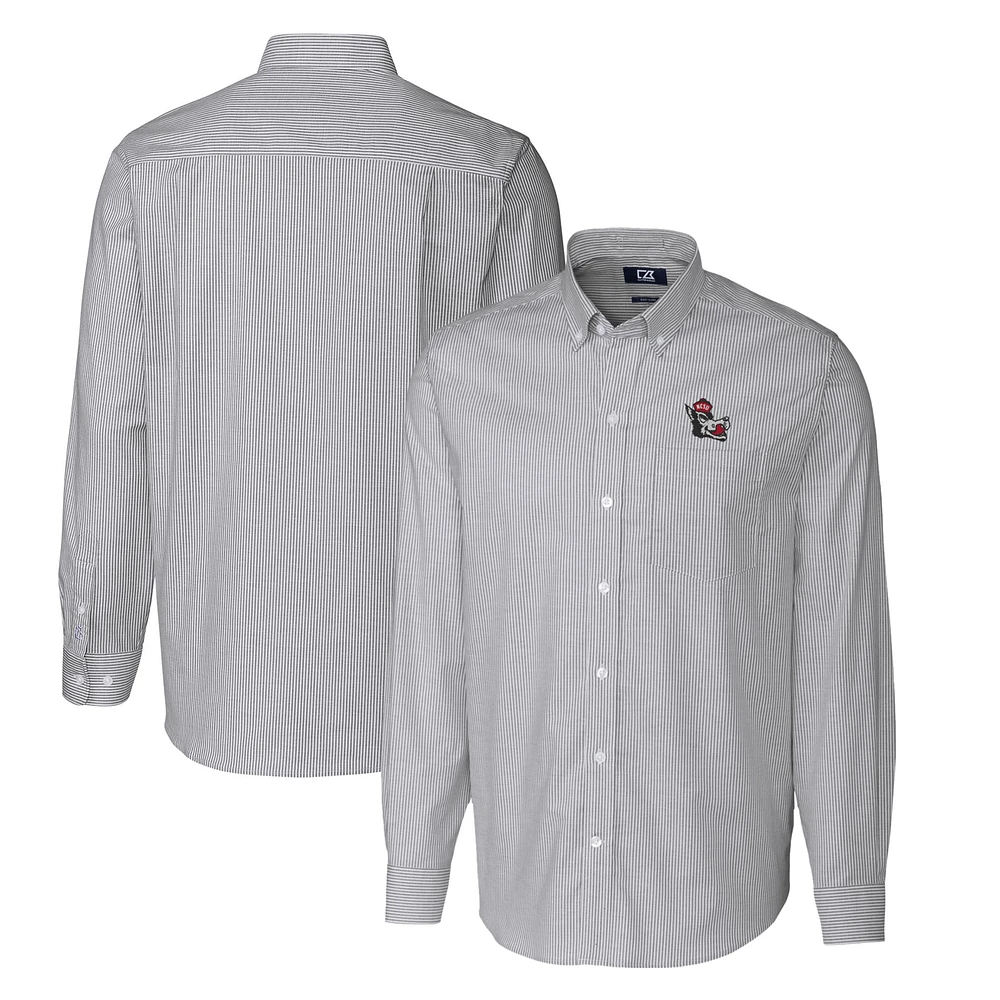 Men's Cutter & Buck Charcoal NC State Wolfpack Vault Big Tall Oxford Stripe Long Sleeve Button-Down Shirt
